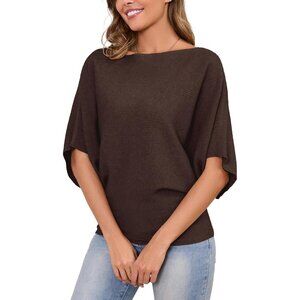 Women's Batwing Sleeve Knit Sweater Boat Neck Casual Pullover